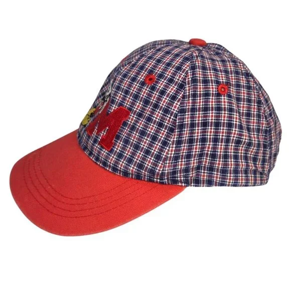 Vintage Disney Mickey Mouse Red Blue Plaid Embroidered Cap Hat Kid's Adjustable - Picture 7 of 10